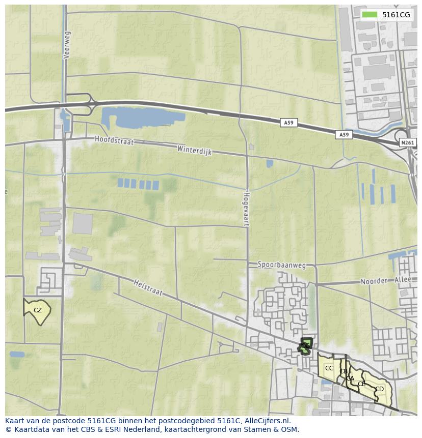 Afbeelding van het postcodegebied 5161 CG op de kaart.