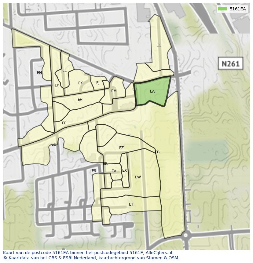 Afbeelding van het postcodegebied 5161 EA op de kaart.