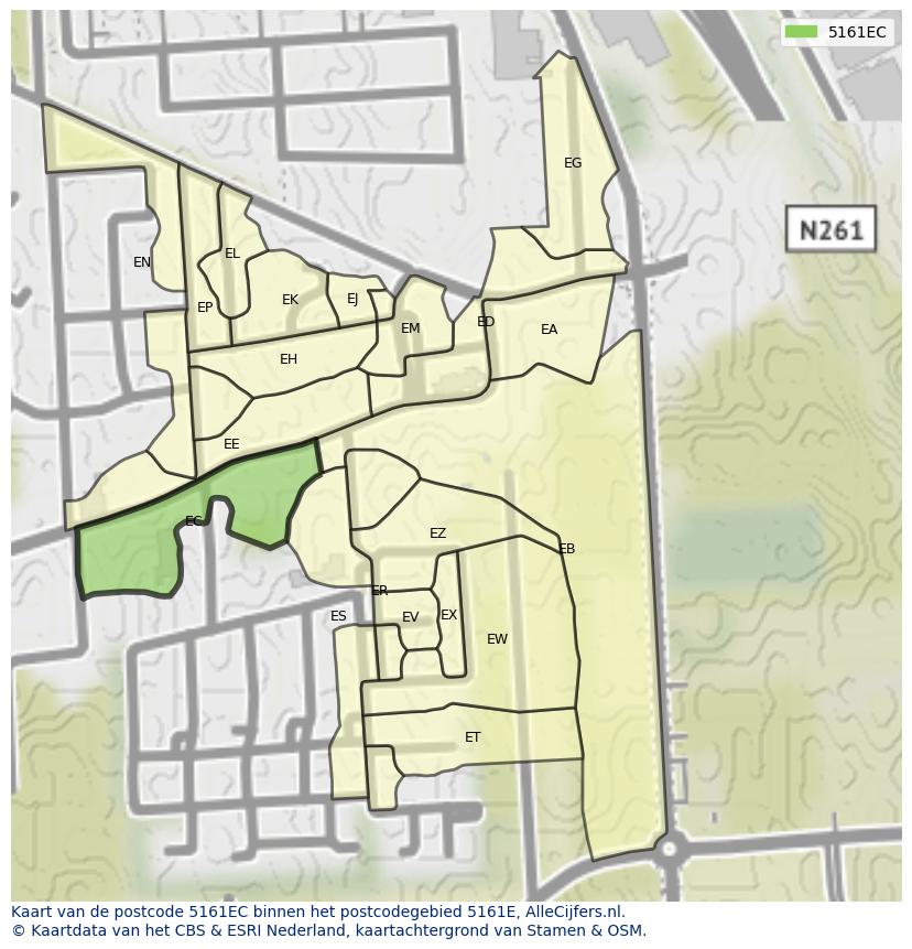 Afbeelding van het postcodegebied 5161 EC op de kaart.