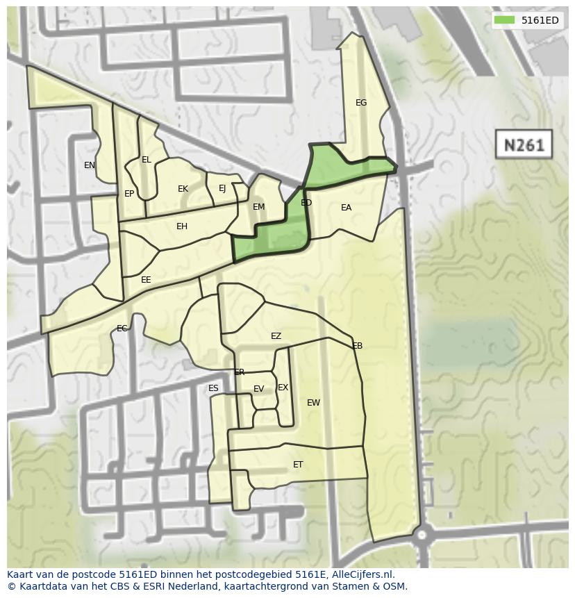 Afbeelding van het postcodegebied 5161 ED op de kaart.