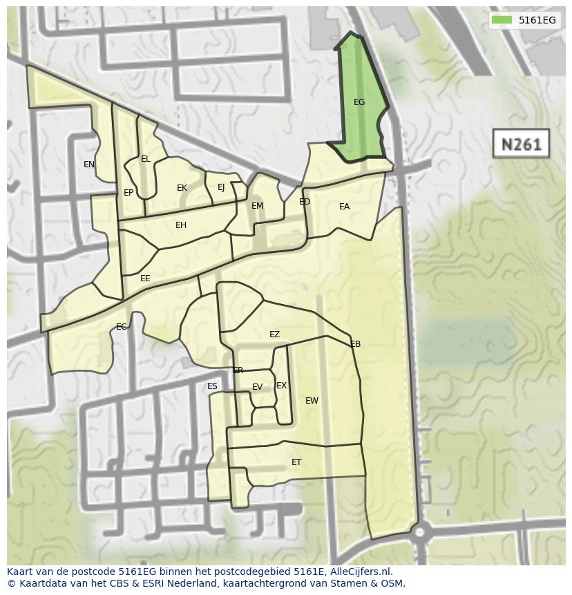 Afbeelding van het postcodegebied 5161 EG op de kaart.