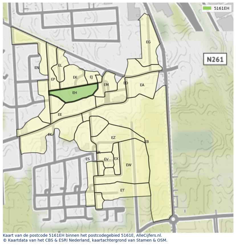 Afbeelding van het postcodegebied 5161 EH op de kaart.