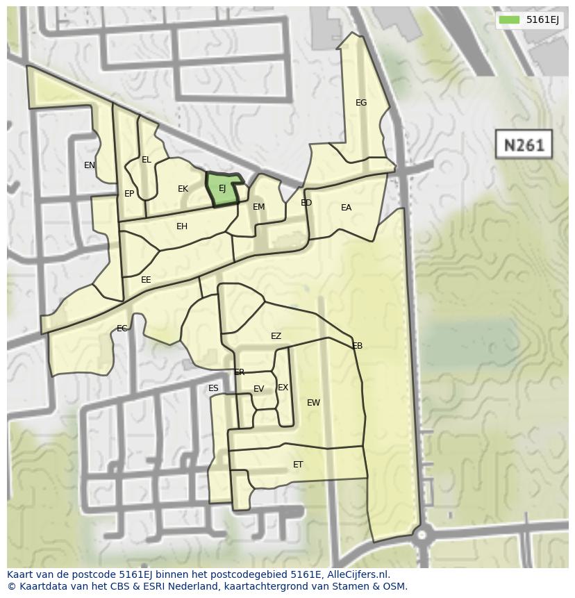 Afbeelding van het postcodegebied 5161 EJ op de kaart.