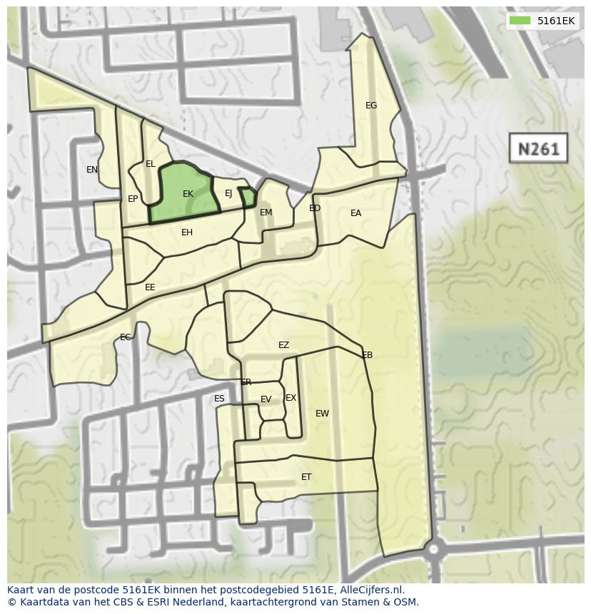 Afbeelding van het postcodegebied 5161 EK op de kaart.