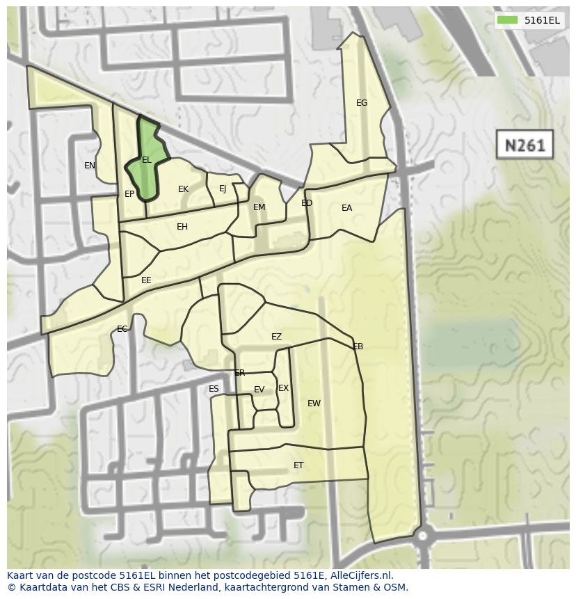 Afbeelding van het postcodegebied 5161 EL op de kaart.