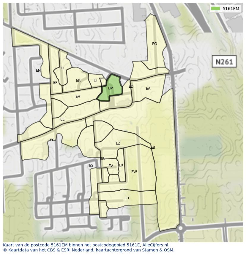 Afbeelding van het postcodegebied 5161 EM op de kaart.