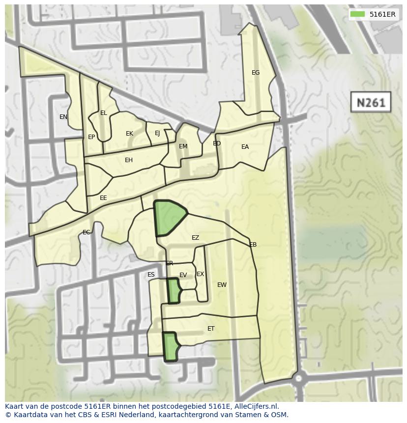 Afbeelding van het postcodegebied 5161 ER op de kaart.