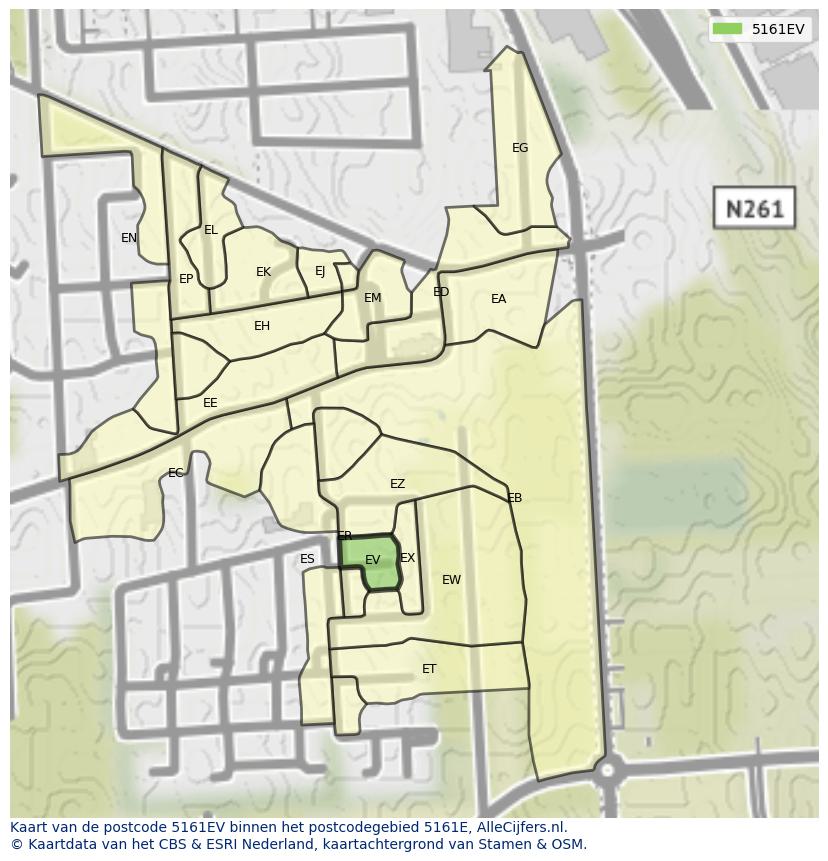 Afbeelding van het postcodegebied 5161 EV op de kaart.