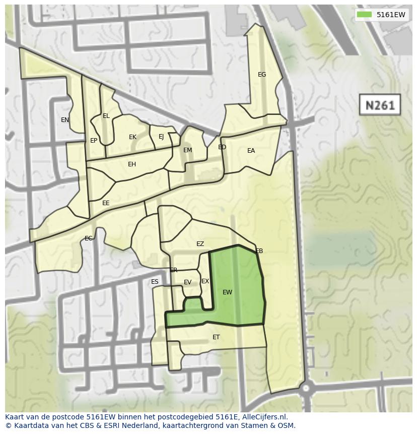 Afbeelding van het postcodegebied 5161 EW op de kaart.