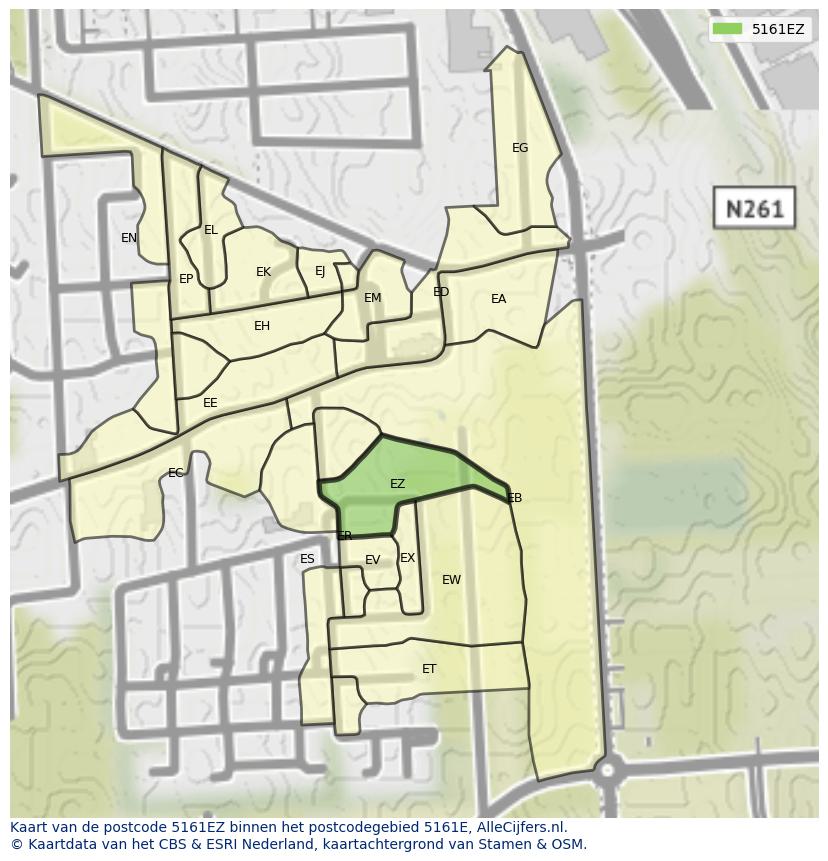 Afbeelding van het postcodegebied 5161 EZ op de kaart.