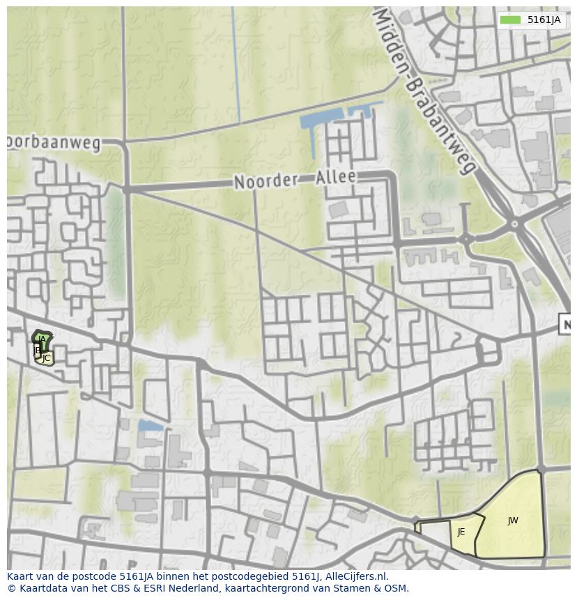 Afbeelding van het postcodegebied 5161 JA op de kaart.