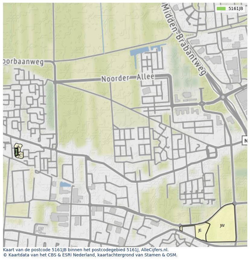 Afbeelding van het postcodegebied 5161 JB op de kaart.