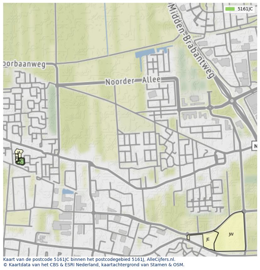 Afbeelding van het postcodegebied 5161 JC op de kaart.