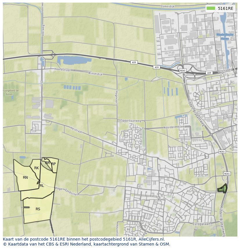 Afbeelding van het postcodegebied 5161 RE op de kaart.