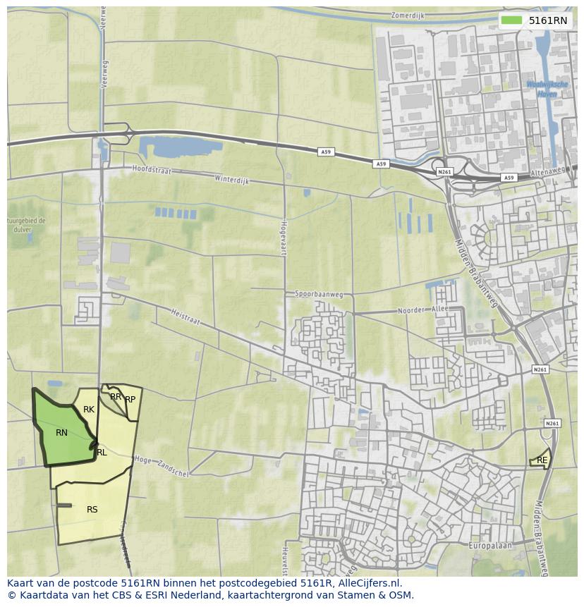 Afbeelding van het postcodegebied 5161 RN op de kaart.