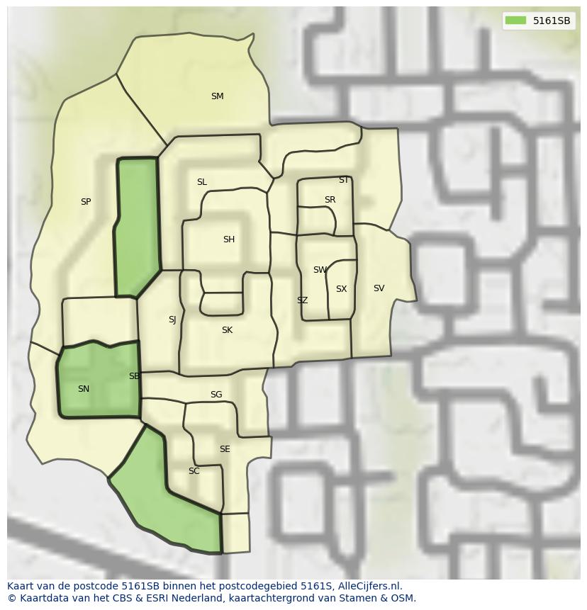 Afbeelding van het postcodegebied 5161 SB op de kaart.
