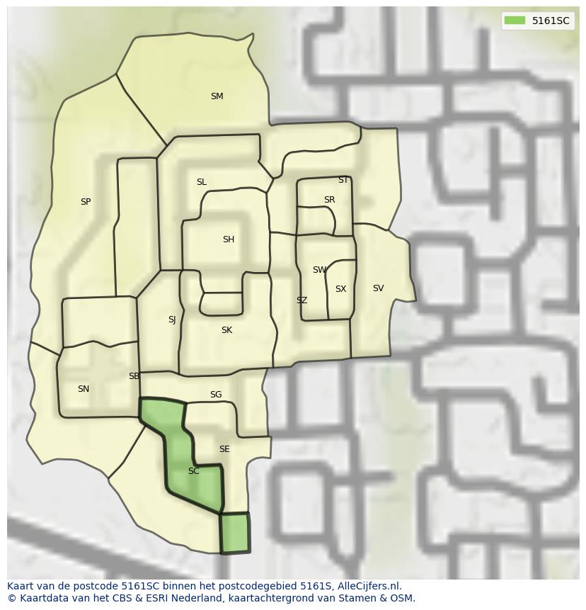 Afbeelding van het postcodegebied 5161 SC op de kaart.