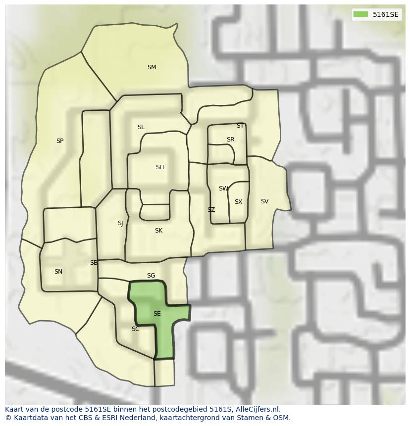 Afbeelding van het postcodegebied 5161 SE op de kaart.