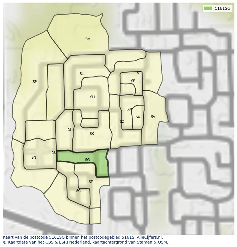 Afbeelding van het postcodegebied 5161 SG op de kaart.