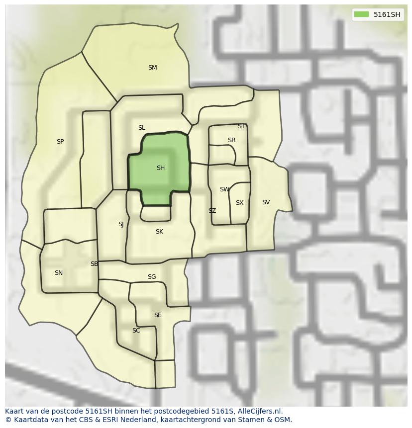 Afbeelding van het postcodegebied 5161 SH op de kaart.
