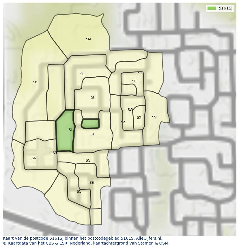 Afbeelding van het postcodegebied 5161 SJ op de kaart.