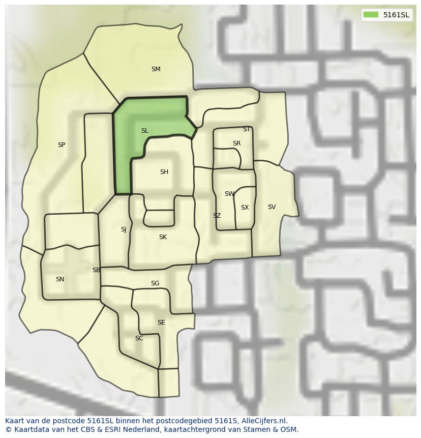 Afbeelding van het postcodegebied 5161 SL op de kaart.