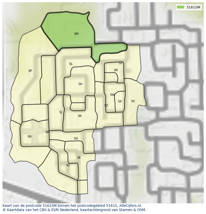 Afbeelding van het postcodegebied 5161 SM op de kaart.