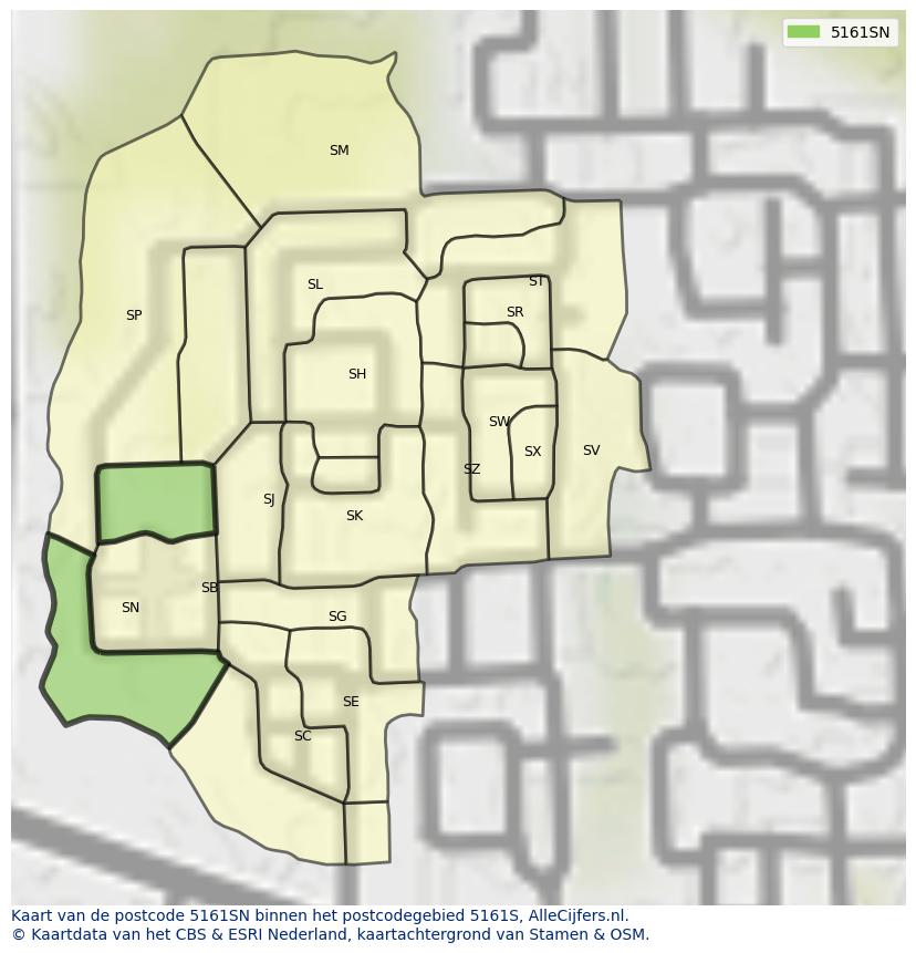 Afbeelding van het postcodegebied 5161 SN op de kaart.