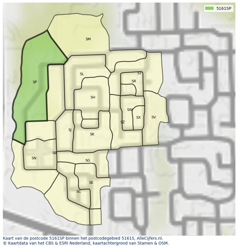 Afbeelding van het postcodegebied 5161 SP op de kaart.