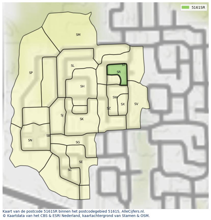 Afbeelding van het postcodegebied 5161 SR op de kaart.