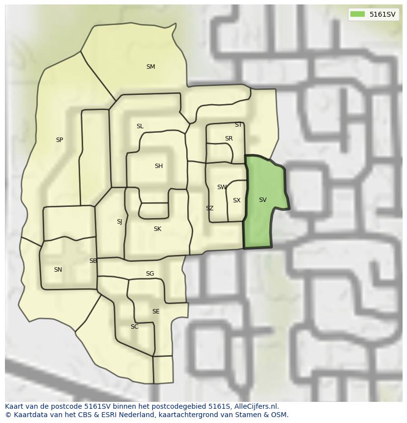 Afbeelding van het postcodegebied 5161 SV op de kaart.