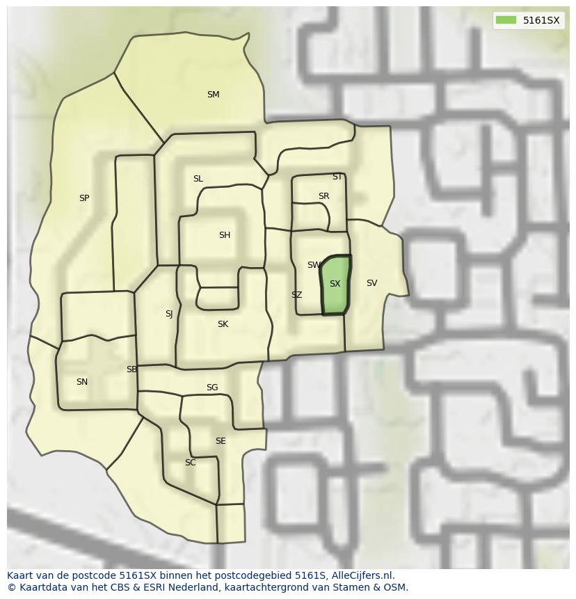 Afbeelding van het postcodegebied 5161 SX op de kaart.