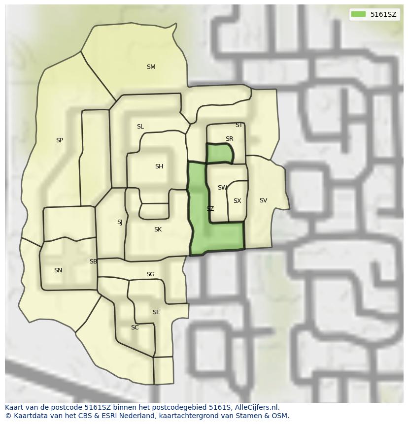 Afbeelding van het postcodegebied 5161 SZ op de kaart.