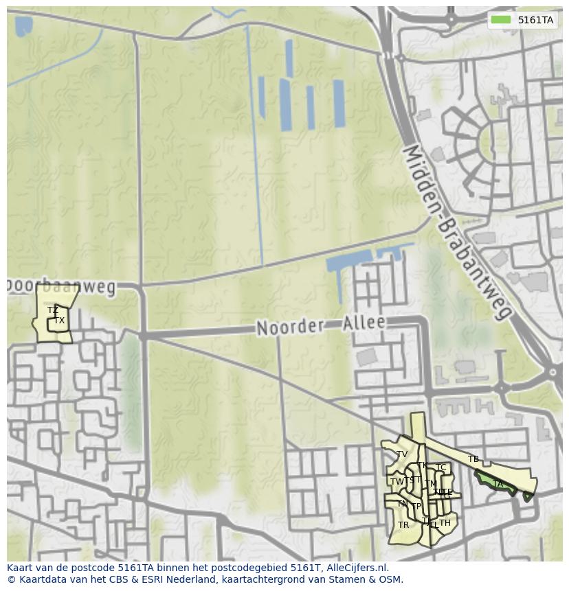 Afbeelding van het postcodegebied 5161 TA op de kaart.