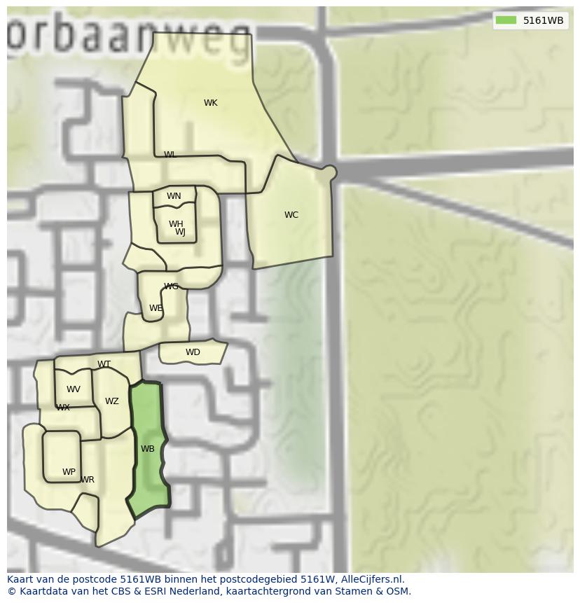 Afbeelding van het postcodegebied 5161 WB op de kaart.