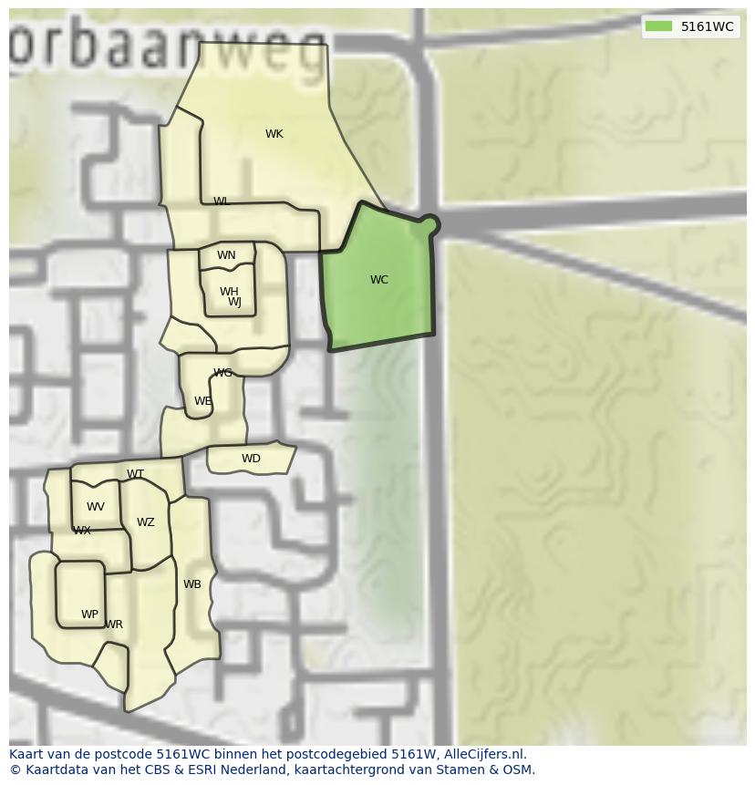 Afbeelding van het postcodegebied 5161 WC op de kaart.