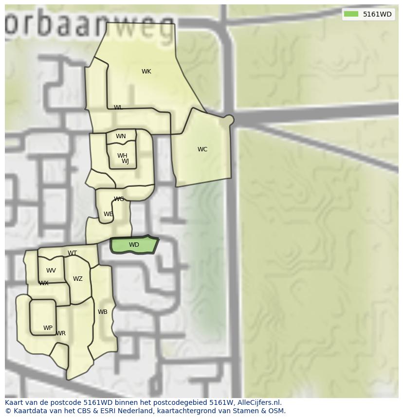 Afbeelding van het postcodegebied 5161 WD op de kaart.