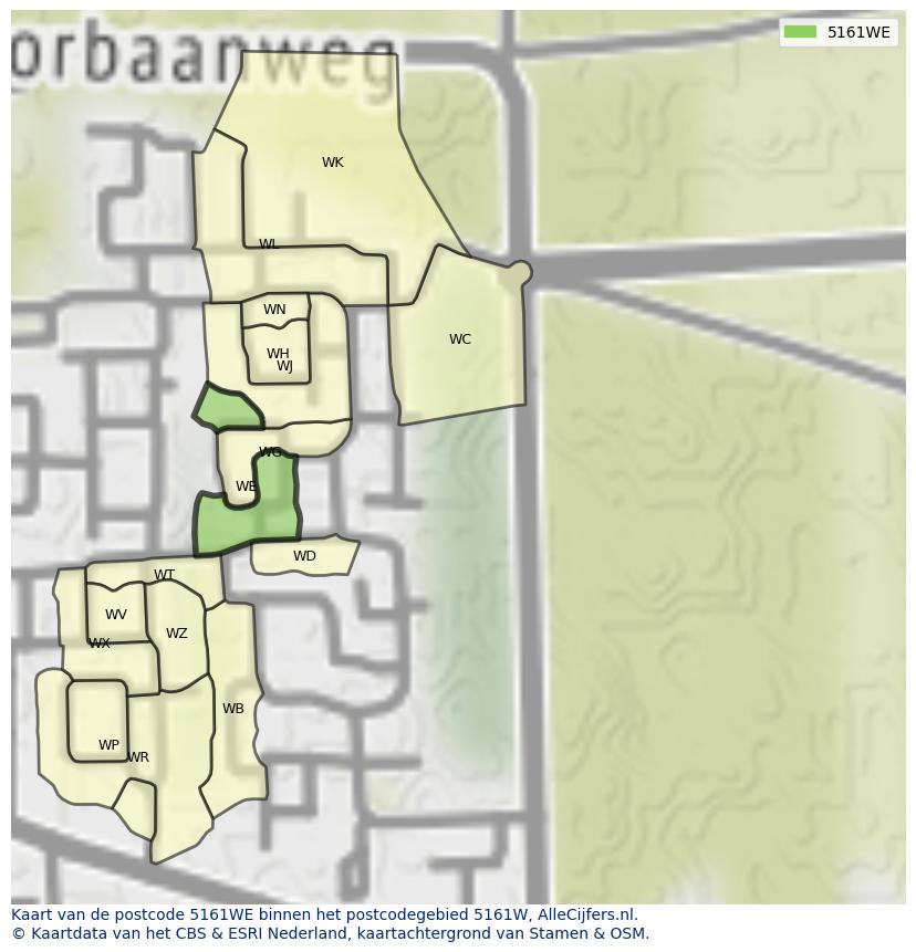 Afbeelding van het postcodegebied 5161 WE op de kaart.