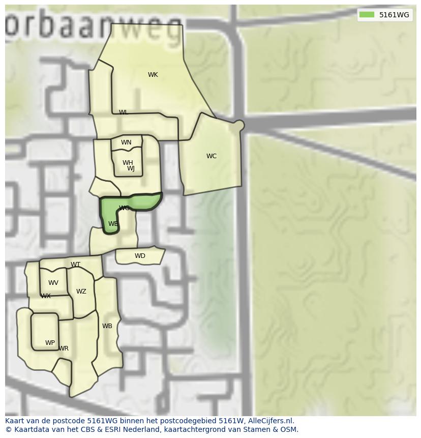 Afbeelding van het postcodegebied 5161 WG op de kaart.