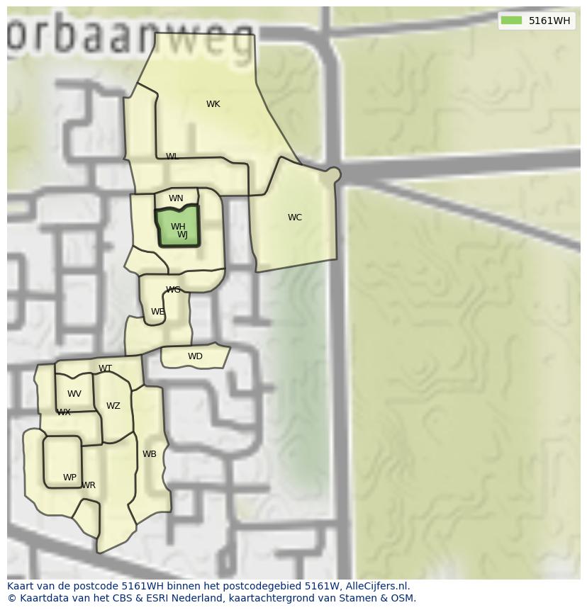 Afbeelding van het postcodegebied 5161 WH op de kaart.