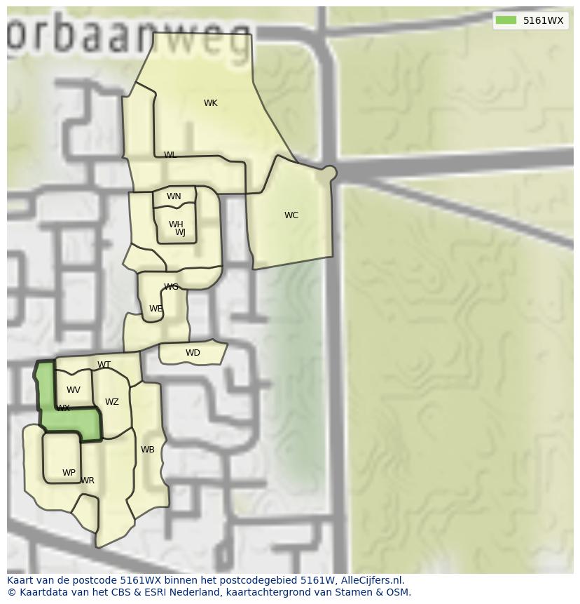 Afbeelding van het postcodegebied 5161 WX op de kaart.
