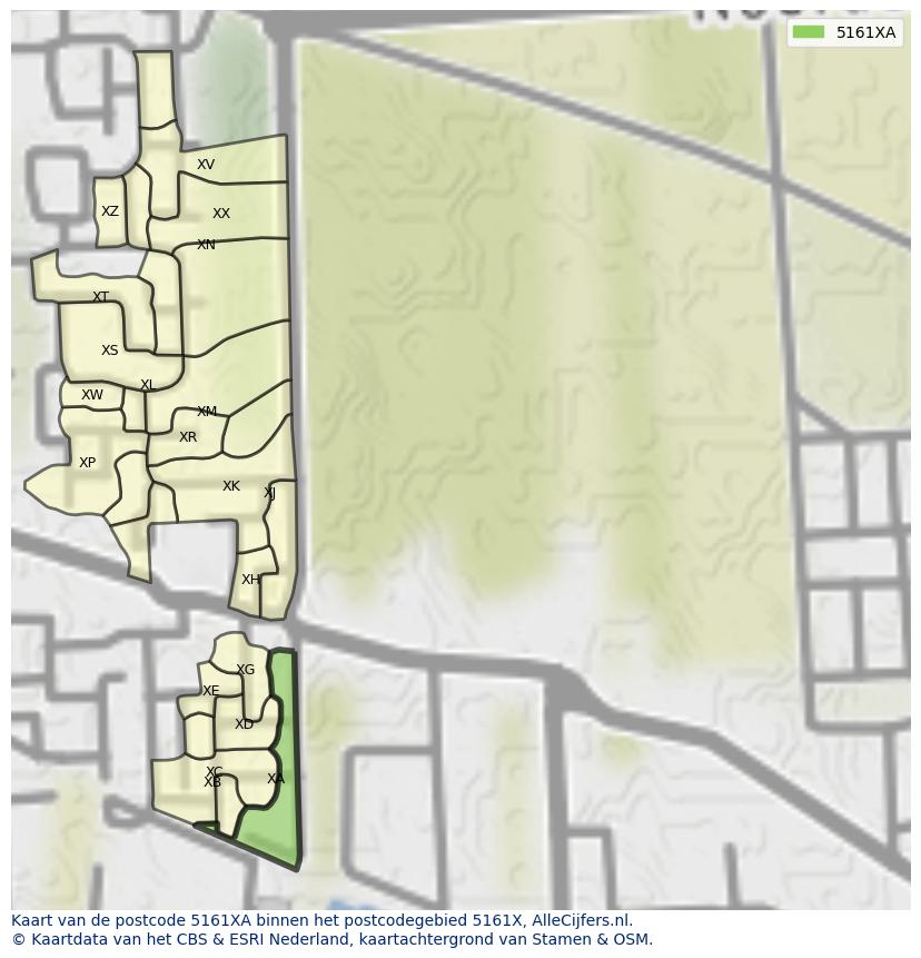 Afbeelding van het postcodegebied 5161 XA op de kaart.