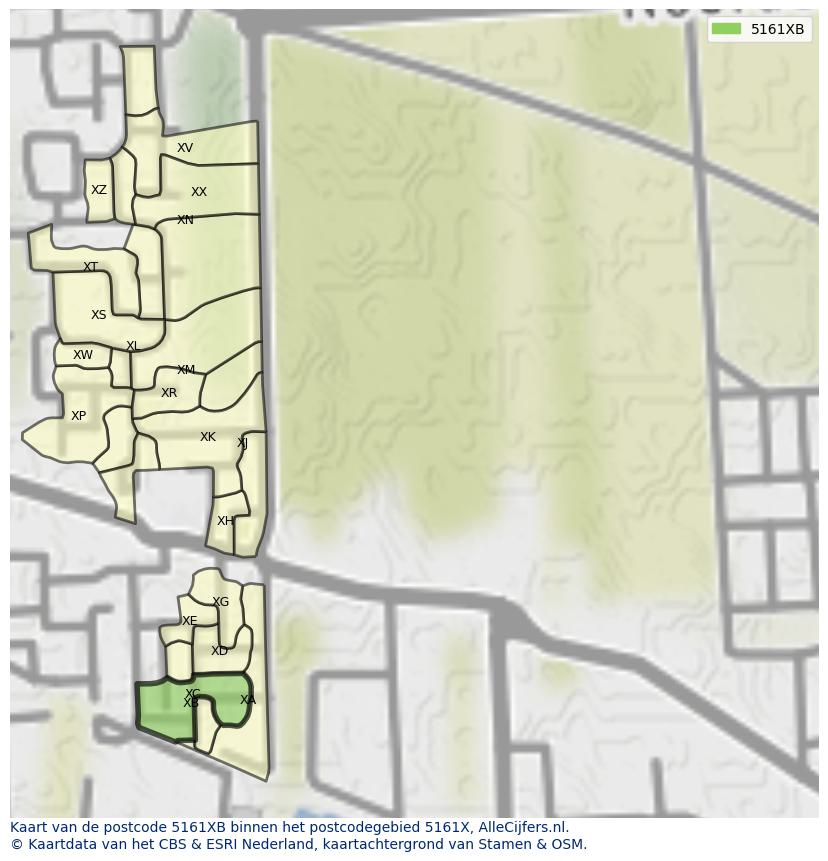 Afbeelding van het postcodegebied 5161 XB op de kaart.