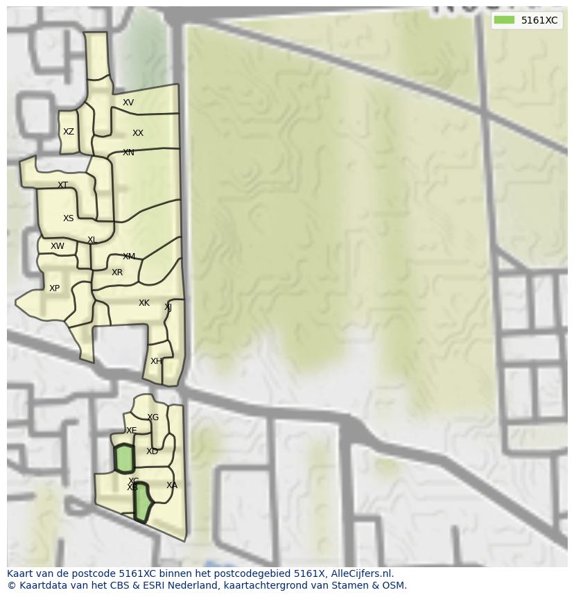 Afbeelding van het postcodegebied 5161 XC op de kaart.
