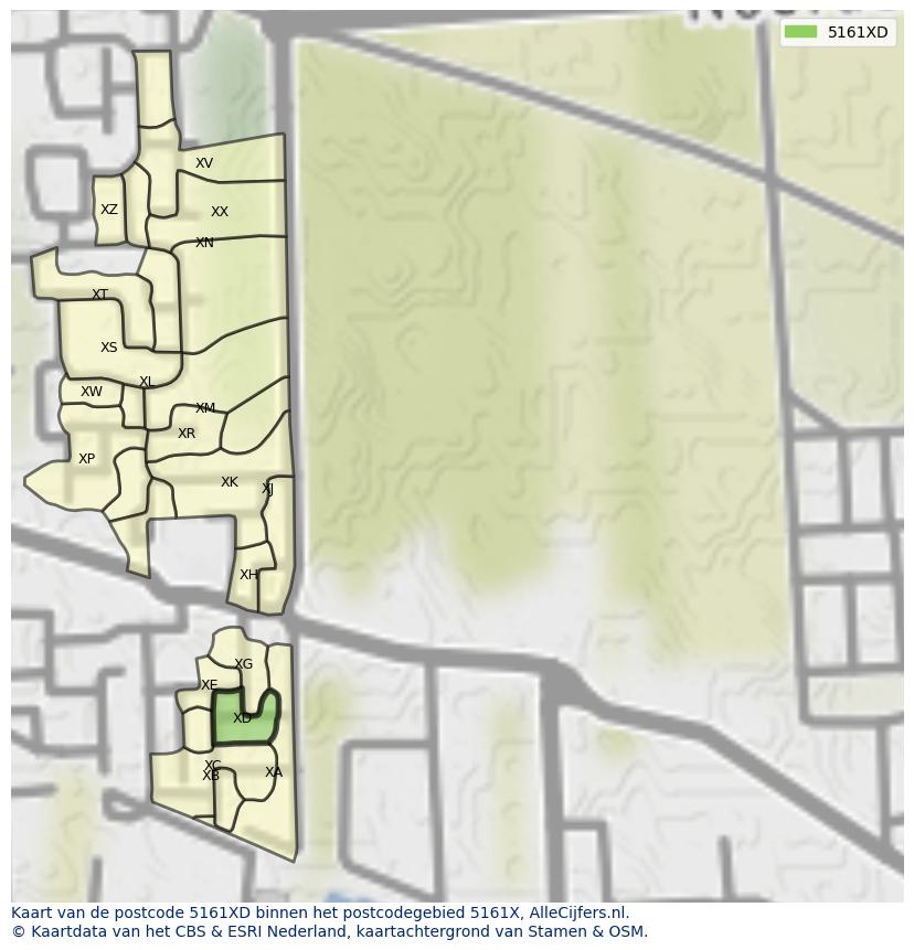 Afbeelding van het postcodegebied 5161 XD op de kaart.