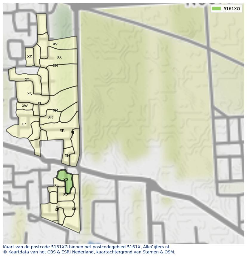 Afbeelding van het postcodegebied 5161 XG op de kaart.
