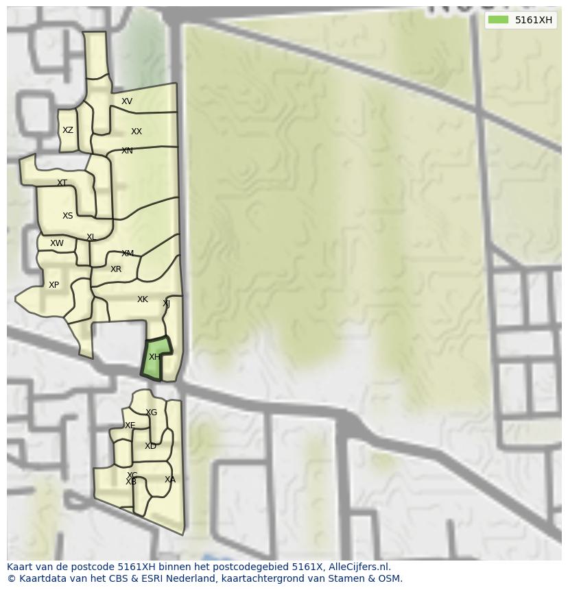 Afbeelding van het postcodegebied 5161 XH op de kaart.