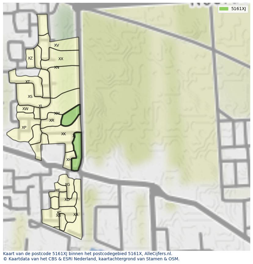 Afbeelding van het postcodegebied 5161 XJ op de kaart.