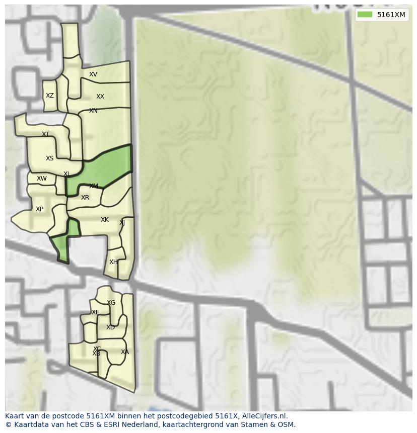 Afbeelding van het postcodegebied 5161 XM op de kaart.