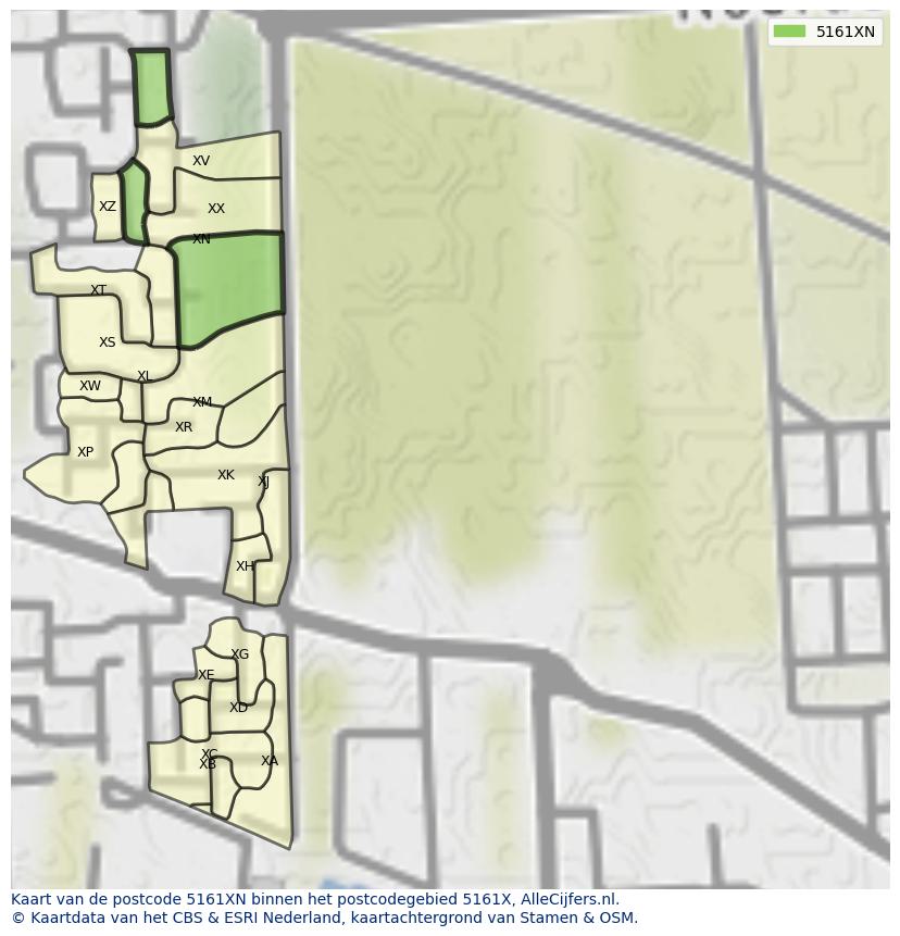 Afbeelding van het postcodegebied 5161 XN op de kaart.